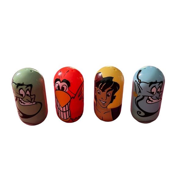 Kelloggs Disney Aladdin Beanz Wobblers Set of‎ 4 Aladdin Lago & 2 Genies Appx 3” - Picture 1 of 6